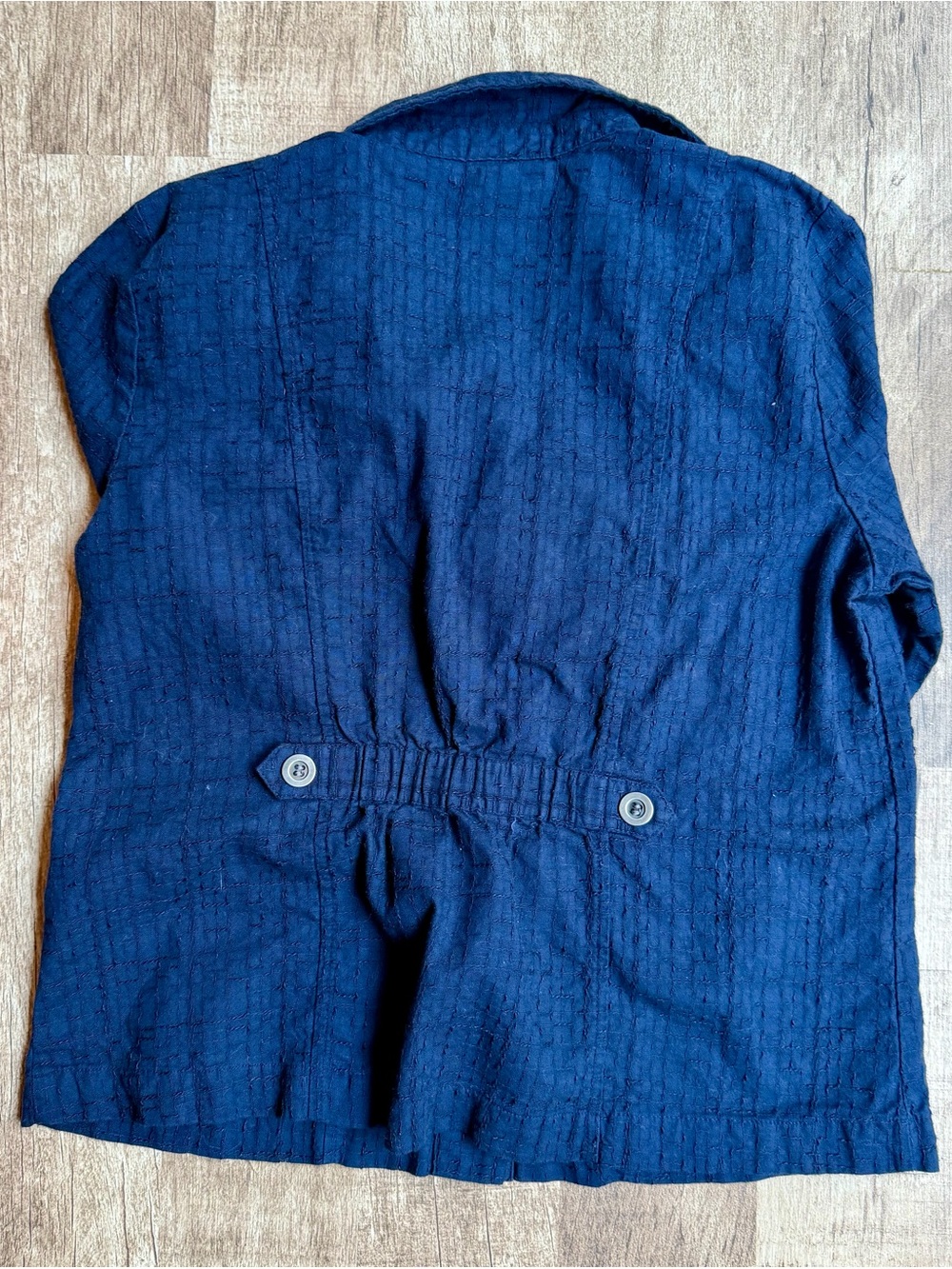 Christopher & Banks Petite Navy Blue Textured Seersucker Button Down Shirt - Picture 2 of 3
